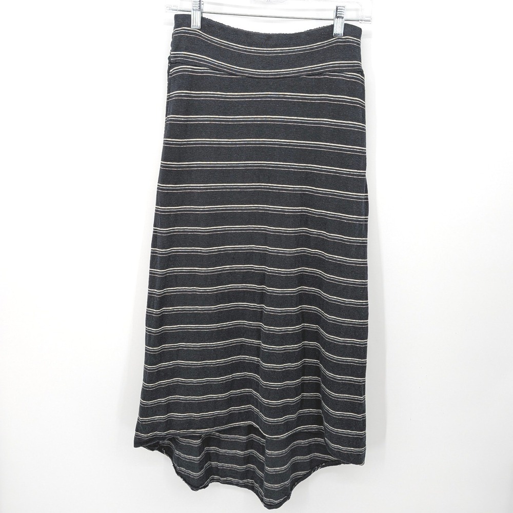 Prana High Low Skirt Womens XS Black Striped Knit Smocked Waist Casual Gorpcore